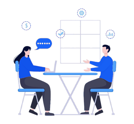 Two people meeting for a one-to-one booking