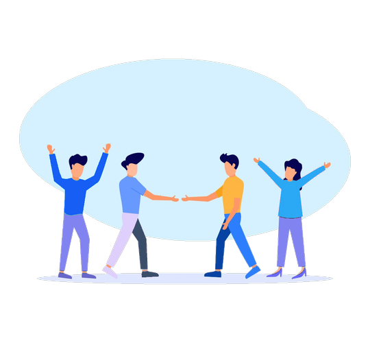 People welcoming each other to a meeting